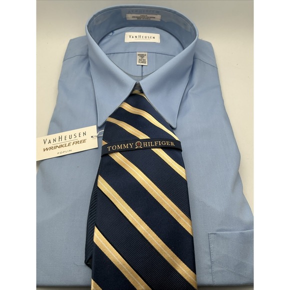 Van Huesen & Tommy Hilfiger Other - NWT Van Huesen Wrinkle Free Blue Dress Shirt XL 17 32/33 Tommy Hilfiger Silk Tie
